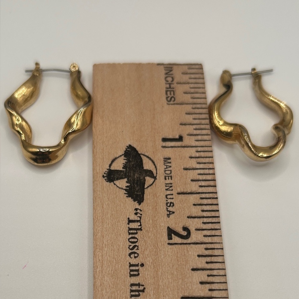 Gold Dangle Hoop Earrings with Intricate Design​​​​​ - Picture 2 of 4